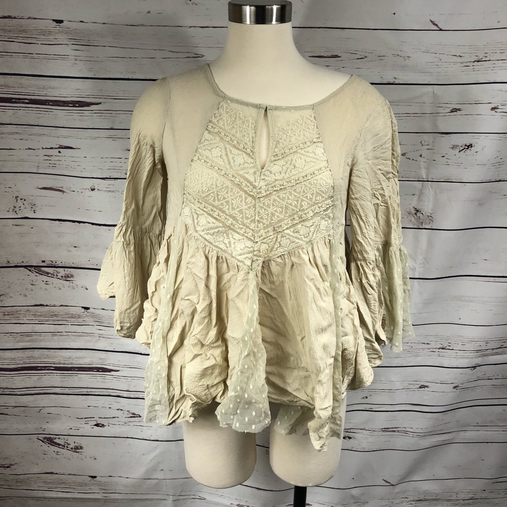 Free People Cream Lace Blouse